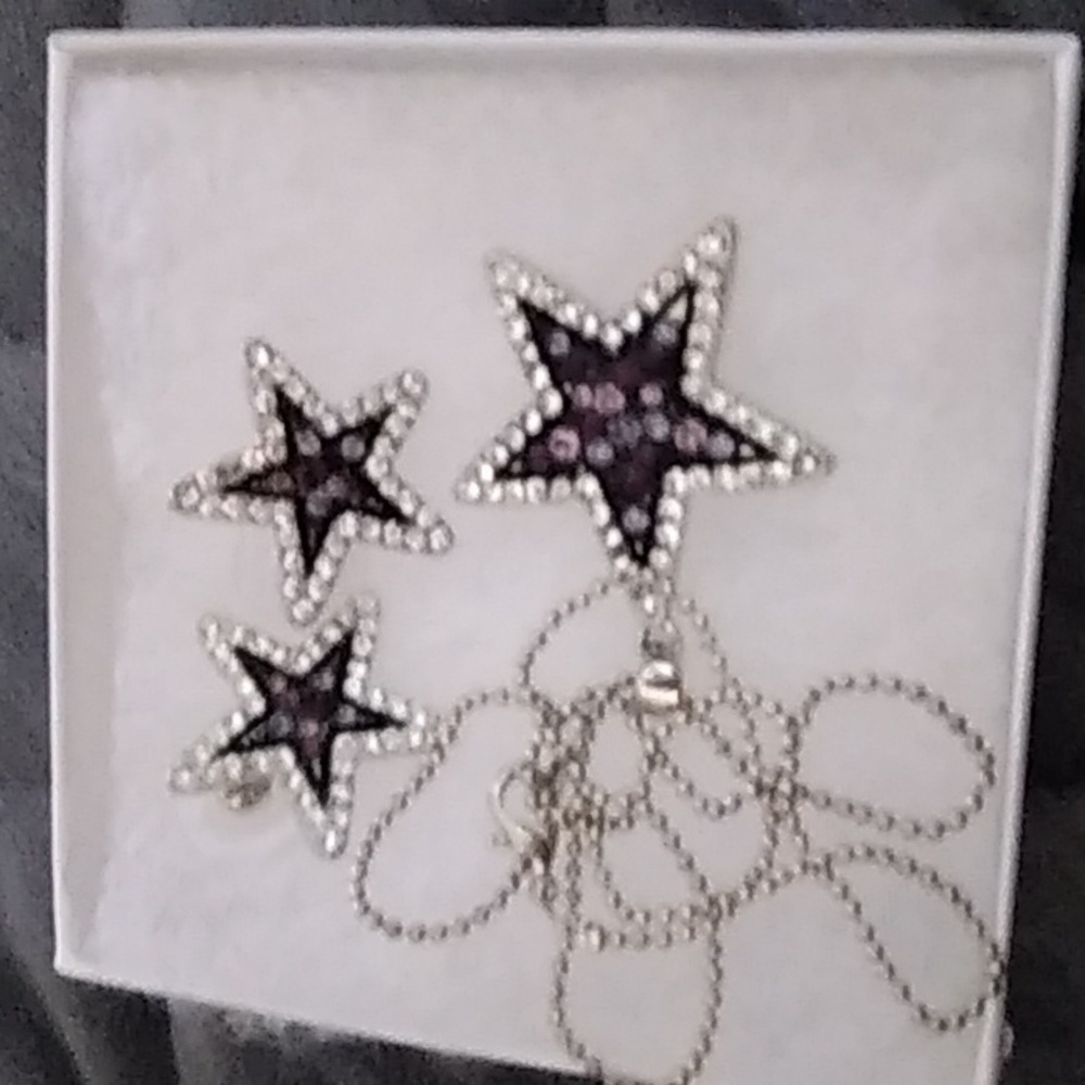 Cherry rhinestone star purple earrings and necklace